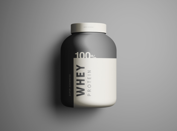 乳清蛋白/蛋白粉塑料罐外观设计样机素材模板 Whey Protein Jar Mockup