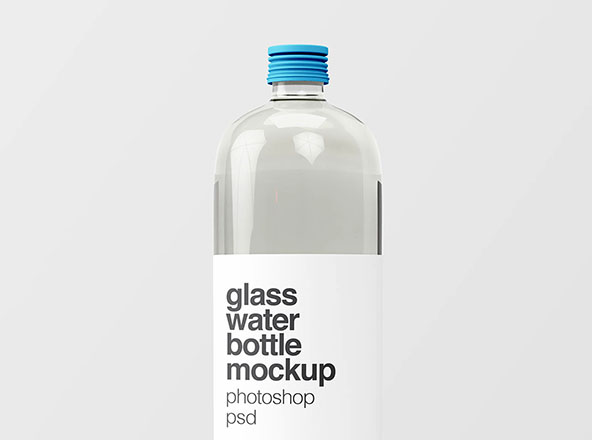 饮用水玻璃瓶外观设计图样机模板 Glass Water Bottle Mockup
