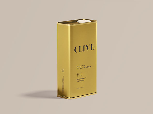 橄榄油罐头包装外观设计样机素材模板 Olive Oil Tin Can Mockup