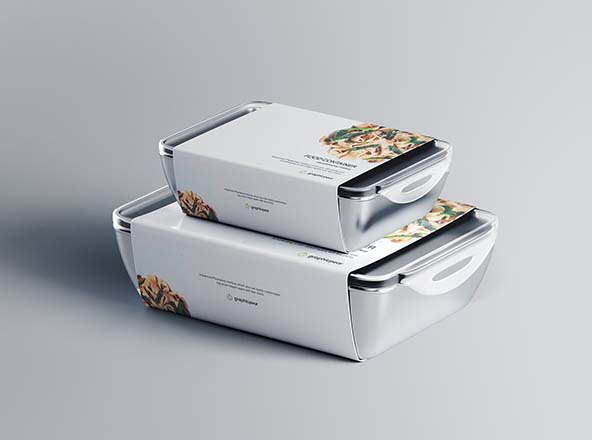 带标签快餐包装盒设计效果图样机模板 Food Container Mockup with Label