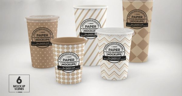 冷饮纸杯包装设计样机素材模板 Paper Cold Drink Cups Packaging Mockup