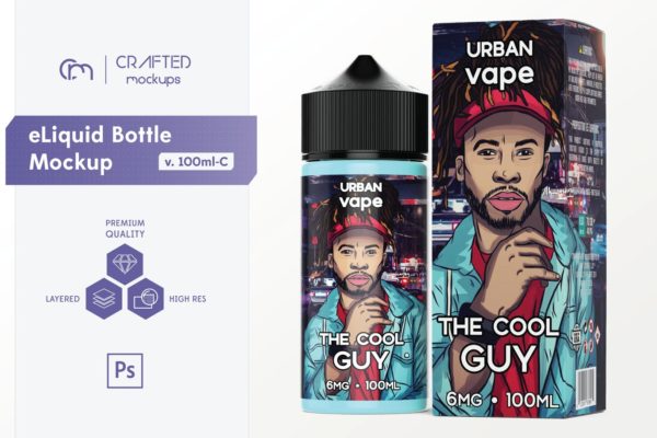 100ml电子烟油瓶外观设计预览样机 eLiquid Bottle Mockup v 100ml-C