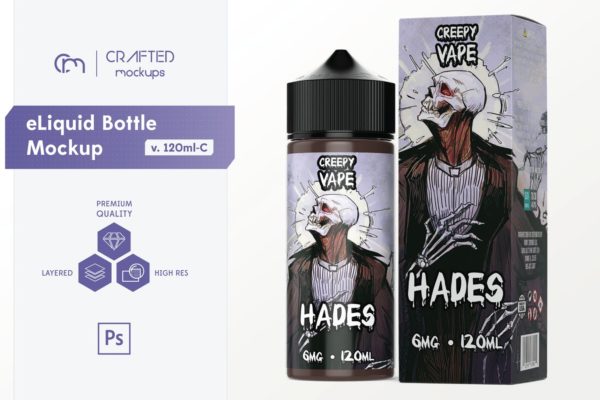 120ml容量装电子烟油瓶外观设计预览样机模板 eLiquid Bottle Mockup v 120ml-C