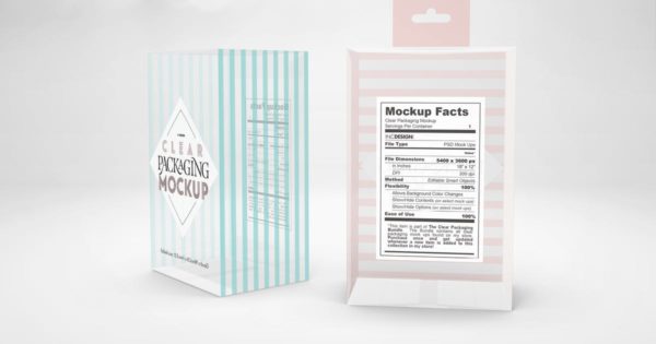 带标签透明产品包装盒设计预览样机 Clear Box with Foldable Hang Tab Mockup