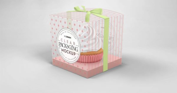 透明纸杯蛋糕盒包装设计样机素材模板 Clear Cupcake Box Packaging Mockup