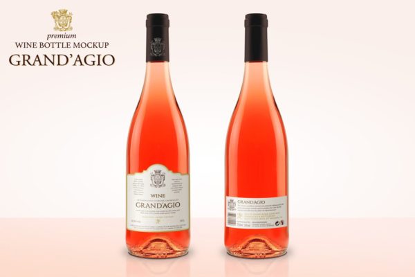 高端葡萄酒酒瓶设计样机素材模板 Premium Rosé Wine Mockup