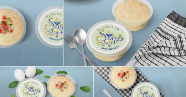 果冻碗果冻包装设计样机素材模板 Disposable Soap Bowl Mockups