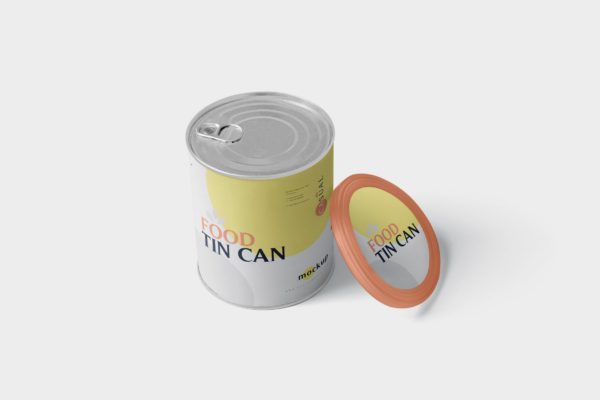 中型食物罐头外观设计样机素材模板 Food Tin Can Mockup Medium Size – Round