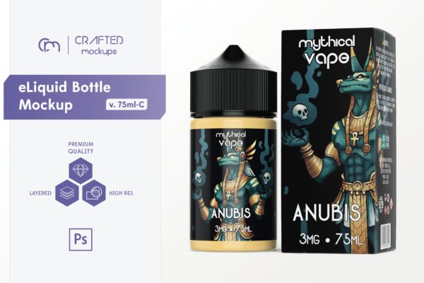 75ml容量电子烟烟油瓶外观设计样机素材模板 eLiquid Bottle Mockup v. 75ml-C