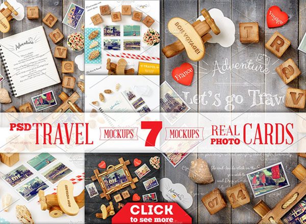 旅行主题照片卡样机素材 Travel Theme Styled Mockup