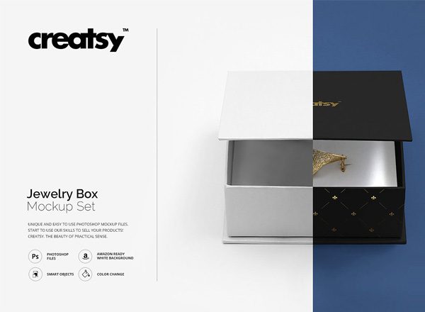 低调奢华珠宝盒礼品袋样机素材模板 Jewelry Box Mockup Set