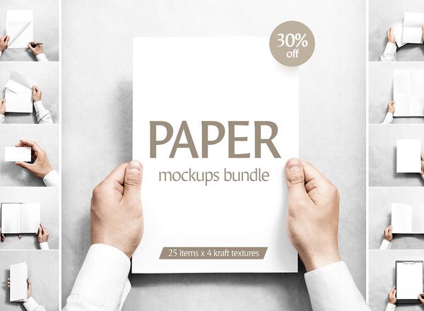 纸张样机素材集合（信纸、信封、笔记本内页、名片和折页等）Paper mockups bundle