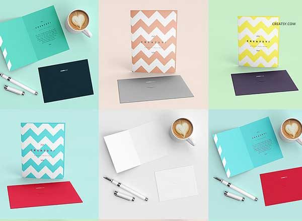 4种不同规格贺卡样机素材模板 Greeting Cards 4 Sizes Mockup Set