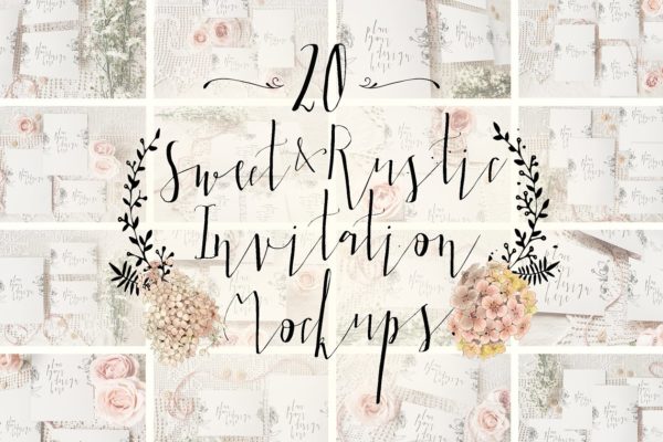 特色文艺范邀请卡样机素材 Sweet & Rustic Invitation Mockup