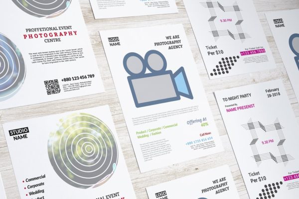 信笺，传单，海报样机素材模板合集 Letterhead, Flyer, Poster mockup v.1