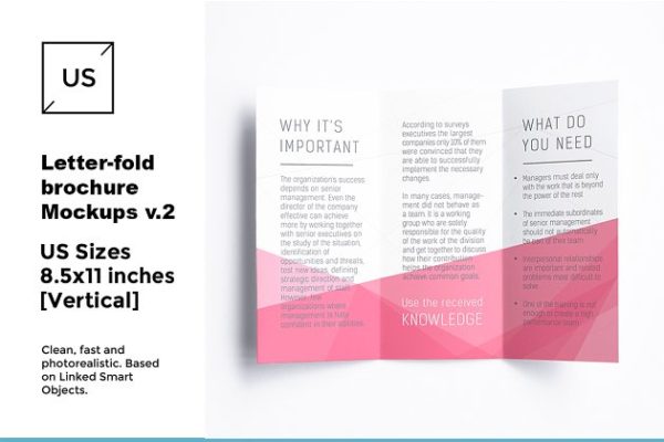 信纸三折页小册子样机素材模板 Letter-fold brochure Mockups v.2