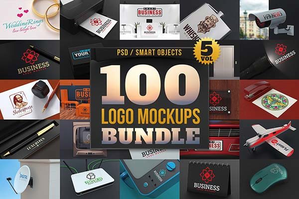 第一素材下午茶：100个LOGO展示模型 100 Logo Mockups Bundle Vol.5–2.92 GB[psd,png,jpg]