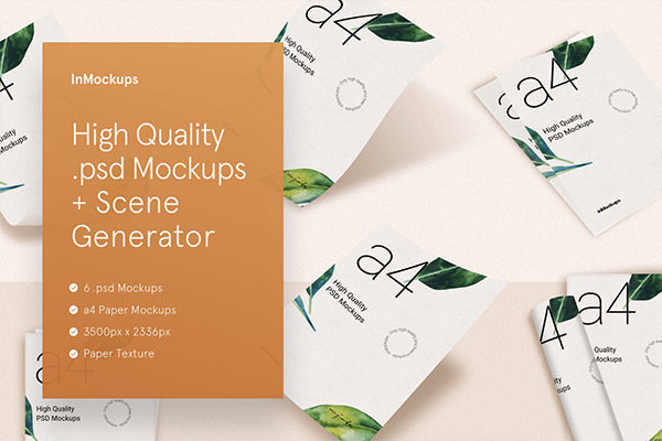 高品质的A4纸海报宣传单DM样机素材VI场景展示模型mockups生成器