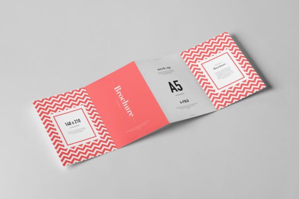 四折页A5规格画册传单样机素材模板 Four-Fold A5 Brochure Mock-up