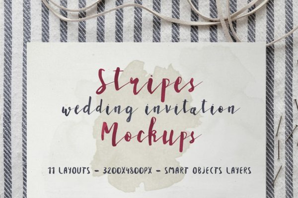 条纹风格婚礼设计物料样机素材模板 Stripes Wedding Invitation Mockups