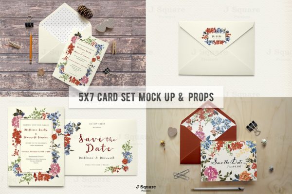 经典贺卡&信封样机素材模板 Organic-Styled 5×7 Card Set Mock Ups