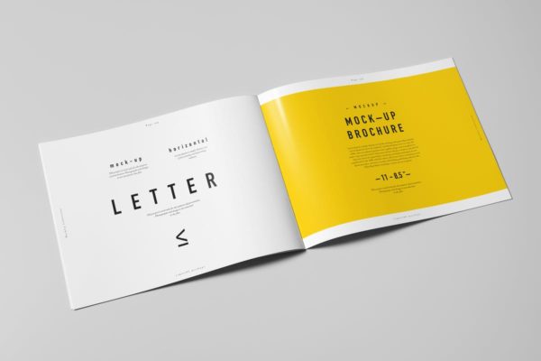 水平视觉画册样机素材模板 US Letter Horizontal Brochure Mock-up