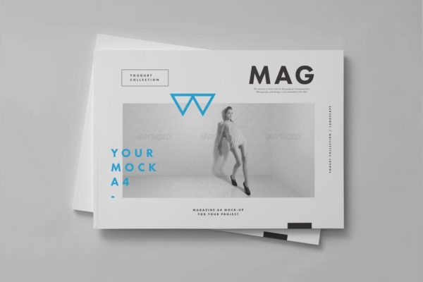 平铺A4规格杂志样机素材2 Horizontal A4 Magazine Mock up 2