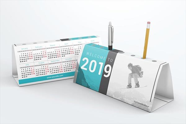 2019年新年台历日历笔筒样机素材VI展示模型mockups