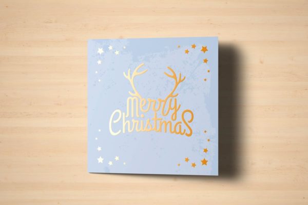 正方形铝箔冲压贺卡样机素材 Square Greeting Card Mock-Up with Foil Stamping