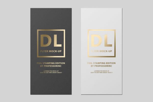 对折页烫金传单样机素材 DL Flyer Mock-Up / Foil Stamping Edition