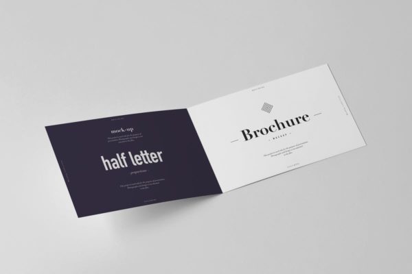 对折小册子传单样机素材模板 Bi-Fold Half Letter Horizontal Brochure Mock-up
