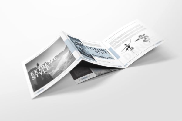 方形折页小册子传单样机素材 Square Bifold Brochure Mockups