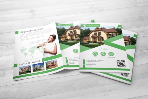 A4对折小册子传单样机素材 A4 Bi-fold Brochure Mock-Up