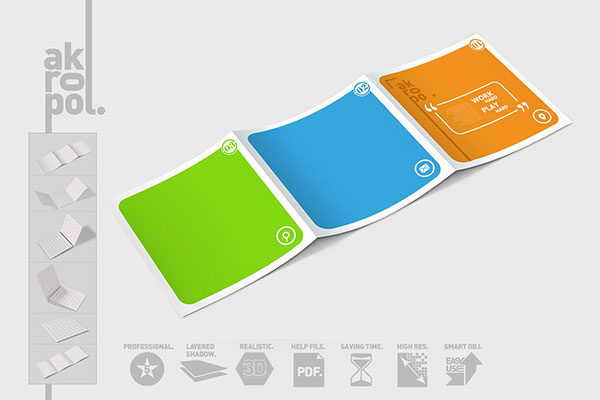 高品质的正方形三折页展示样机素材 Square Trifold Brochure Mock-up [psd]