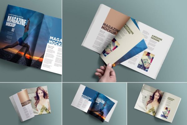 时尚杂志内页设计排版样机素材模板 Open Magazine Mockups