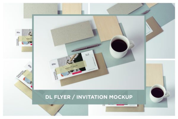 极简DL传单/邀请函设计样机素材模板 DL Flyer Mockup Minimal Scene