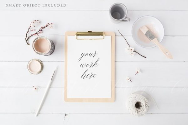 艺术记录便签便条样机素材模板 Artist’s clipboard mock up – Paints