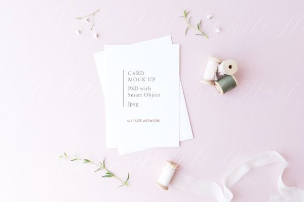 春季系列5×7白色便签样机素材模板 5×7 card mock up on white envelope