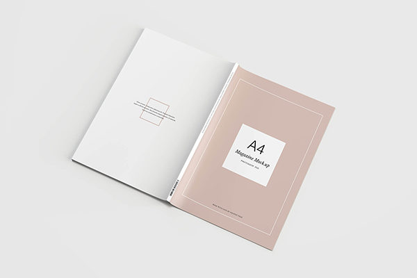时尚高端简约逼真质感的A4尺寸宣传册画册房地产楼书杂志两折页设计VI样机素材展示模型mockups