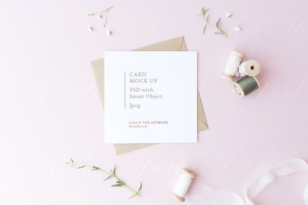 春季系列正方形便签样机素材模板 Square card mock up
