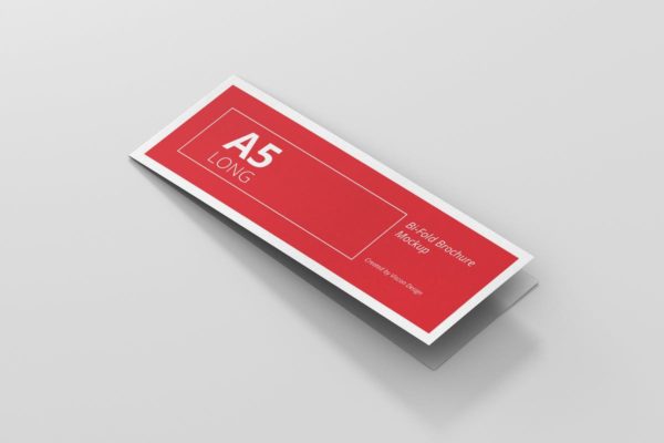 A5长双折页小册子传单样机素材 A5 Long Bi-Fold Brochure Mock-Up Landscape