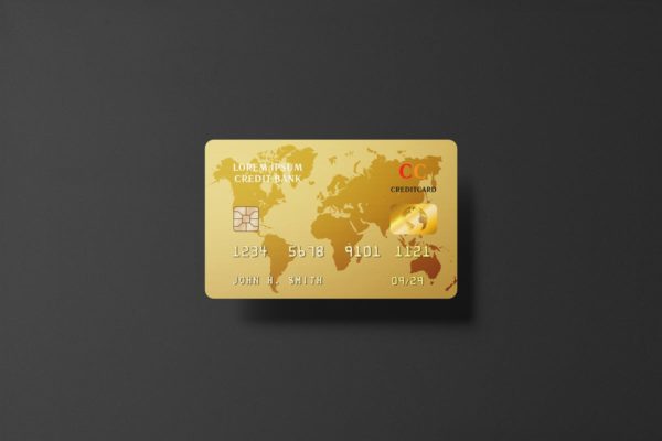 高端亮金风格银行信用卡样机素材 Golden Credit Card Mockup