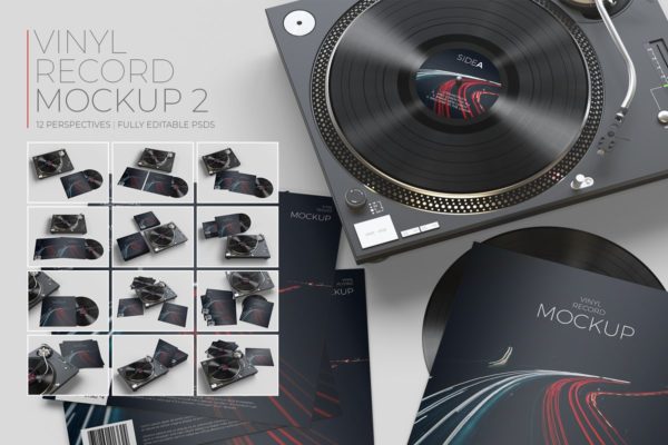逼真的复古黑胶唱片样机素材