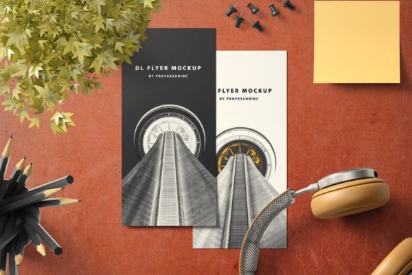 时尚高端品牌纵向DL传单样机素材套装2 Portrait DL Flyer Mockup – Set 2