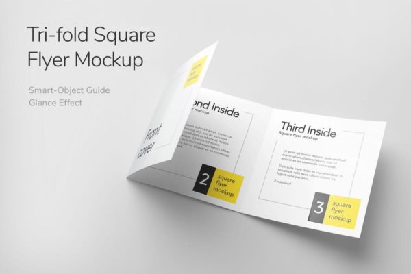 简约三折页方形传单样机素材 Tri-Fold Square Flyer Mockup