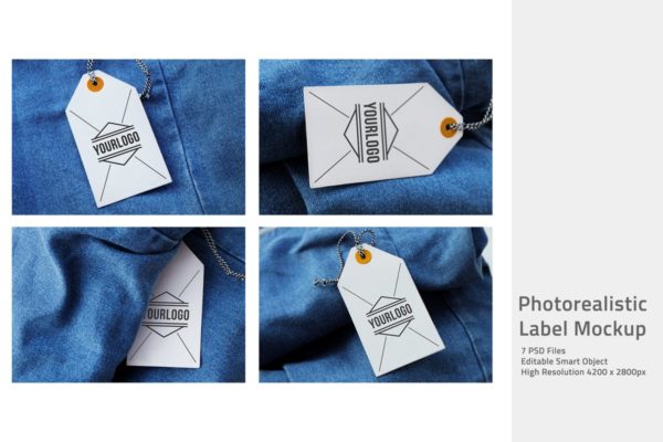 逼真的牛仔服装吊牌标签样机素材 Photorealistic Label Mockup