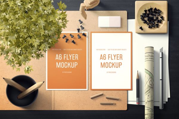 逼真A6纵向传单样机素材套装1 A6 Portrait Flyer Mockup Set 1