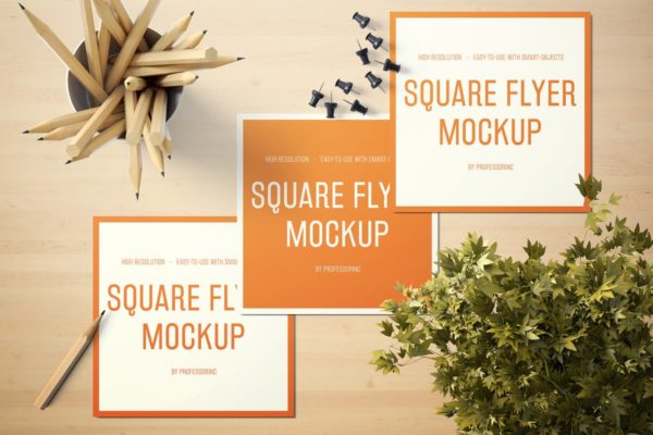 逼真的方形传单样机素材套装V1 Square Flyer Mockup – Set 1