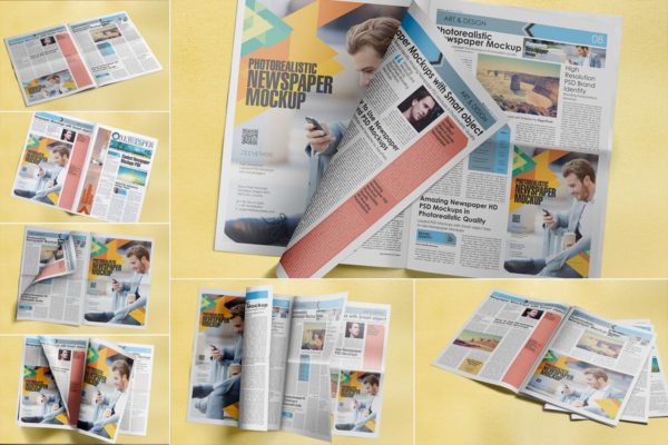 逼真新闻报纸排版设计展示样机素材 Photorealistic Newspaper Mockups