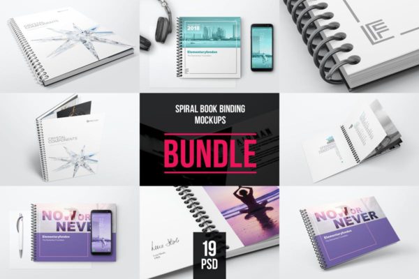 活页记事本印刷品样机素材套装 Spiral Book Binding Bundle Mockups